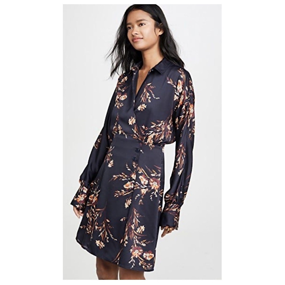 Equipment Dress Womens Sz L Blue Floral Long Sleeve Mini Wrap Style 19-3-005618